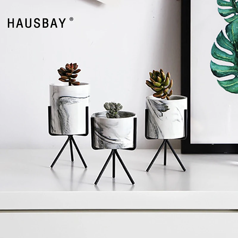 3 шт./компл. керамический цветочный плантатор с железной стойкой горшок для