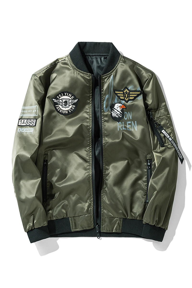 Мужская куртка 2019 пилот Зеленый Дуплекс мужская Тонкая воздушная сила ветровка