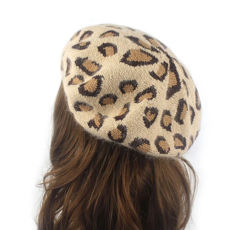 Minhui вязаные шапки из кроличьего меха для Женщин Модные леопардовые Touca зимняя