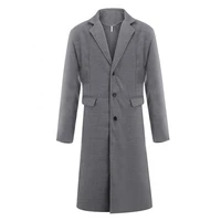 40 dropshippingwinter men long sleeve buttons jacket overcoat mid length trench coat jacket