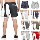 Мужские шорты 2 в 1 для тренировок и бега, Спортивные Компрессионные сетчатые быстросохнущие шорты с карманом для телефона, в виде полотенца