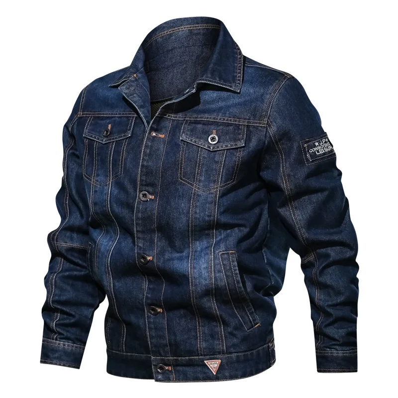 

2021 new style denim jacket men's casual solid color lapel single-breasted denim clip coat slim fit high-quality men's jacket