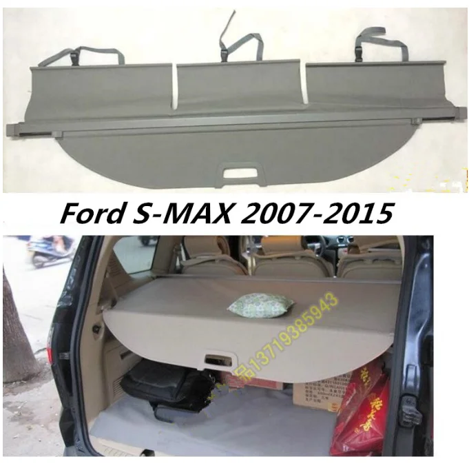 

Car Rear Trunk Security Shield Cargo Cover For Ford S-MAX 2007-2015 High Qualit Auto Accessories (Black, beige)