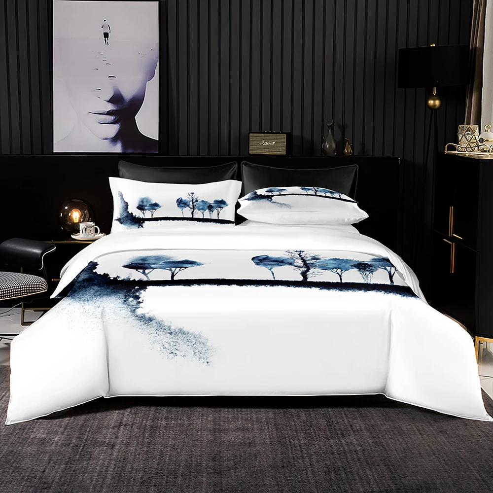 

Watercolor Forest Pattern Bedding Set Duvet Cover 220x260 With Pillowcase,210x210 Quilt Cover,White Super King Bed Sheet Set