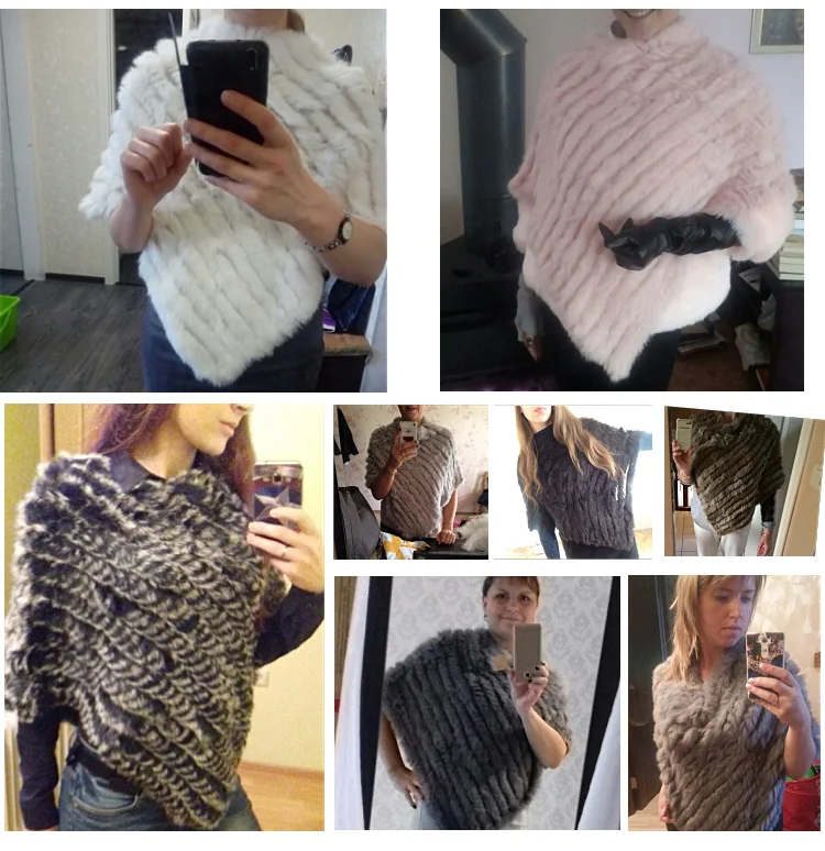 ZDFURS* Зимняя распродажа, Вязаное пончо из натурального кроличьего меха, модная шаль из натурального кроличьего меха, женское меховое пончо