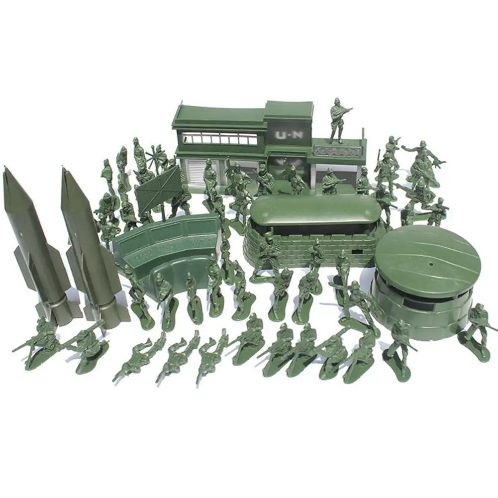 

World War II 56pcs/set Soldier Boy Military Model Sand Table Model Toy Full Soldier Military Bases Set Nostalgic Toys