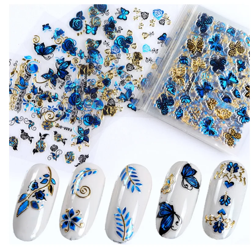 30 шт. 3D бронзового цвета наклейки на ногти Цветок Любовь фруктовый торт в виде