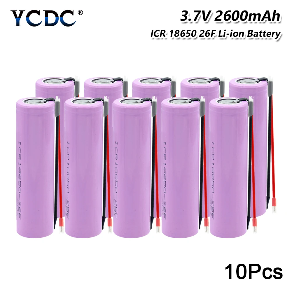 

YCDC 18650 Lithium Battery 3.7v 2600mah 18650 Cells Rechargable batteries Li ion For Headlamp Torch Flashlight Power Bank