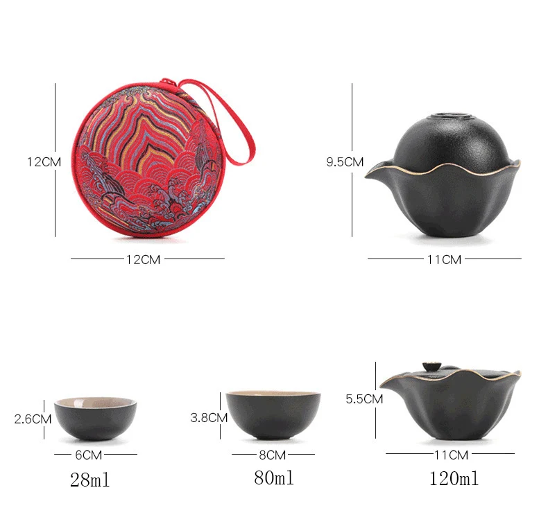 

Chinese Red Tea Set Portable Travel Home Office Cups Ceramic Tea Coffee Container With Bag One Pot Three Cups Tea Sets