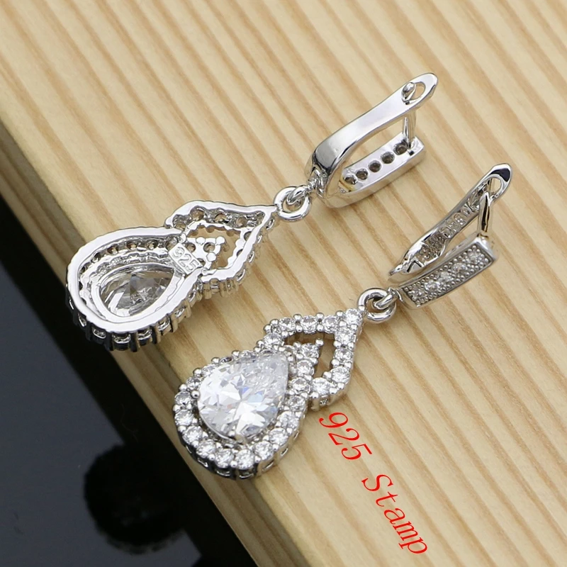 Модные свадебные серьги с белым кубическим цирконием и кристаллами
