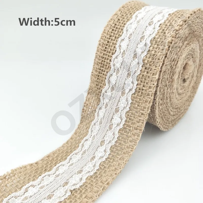 11 (5cm width ) Рождественский Декор, натуральная джутовая Мешковина, деревенская гессианская лента с кружевом шириной 5 см, украшение для свадебной вечеринки, кружевная отделка, сделай сам, AA7916 - Цвет: 11 (5cm width )