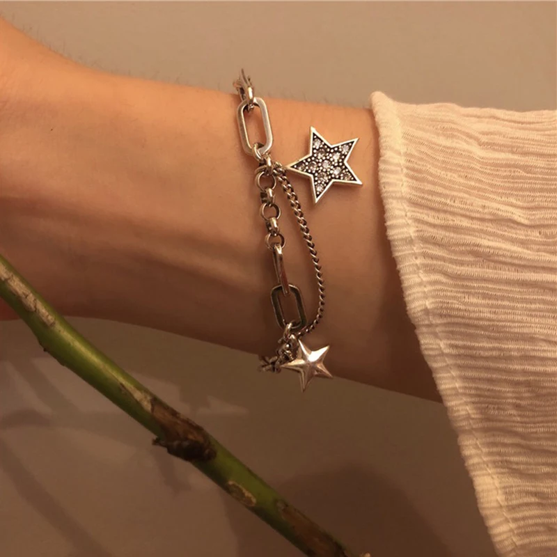 

Simple Glittering Cubic Zircon Star Charm Bracelet Silver Color Chain Bracelet For Women Jewelry Gifts
