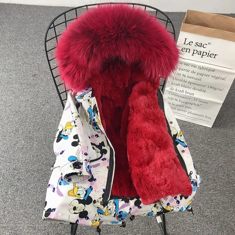 New Winter Coat For Girls Rabbit Fur Cartoon Animal Kids Jackets And Coats Warm Parkas Children Real | Детская одежда и обувь