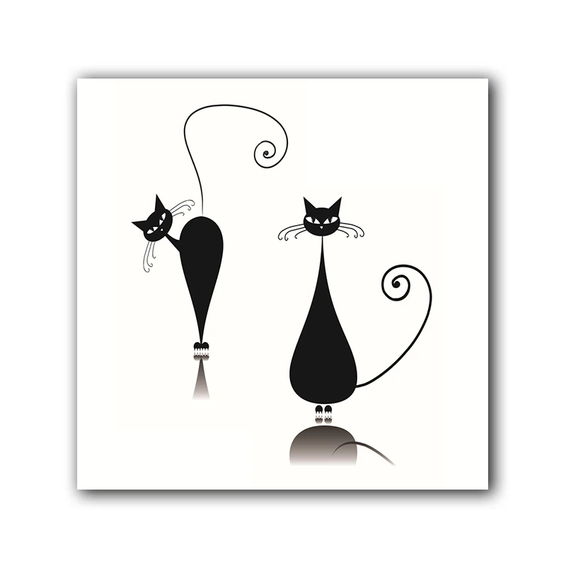 Минималистичная Картина на холсте с изображением милой кошки и головы черного