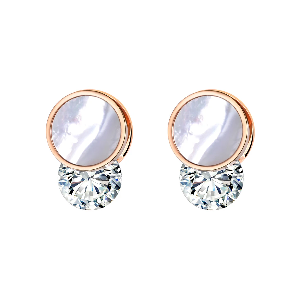 Rose Gold White Lokaer, классические, двойные, круглые, в виде ракушки, серьги-гвоздики для женщин, AAA, циркон, женские серьги, ювелирные изделия, Brincos E18491 - Окраска металла: Rose Gold White