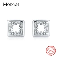 modian hollow out classic square earring fashion 925 sterling silver charm zircon sutd earrings for women silver fine jewelry
