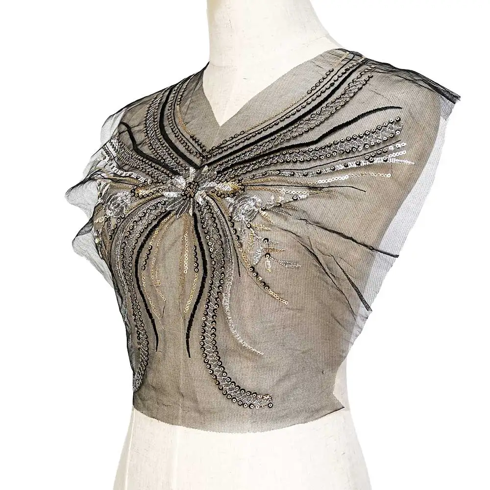 Butterfly Sequin Patches Fabric Black Mesh Lace for Clothing Dress Sewing Appliques Collar | Дом и сад