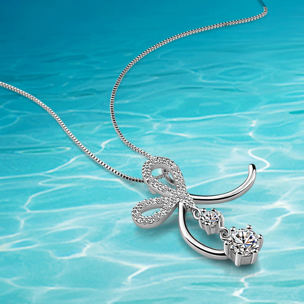 Женское Ожерелье с цветком из кристаллов Серебряное украшение стерлингового