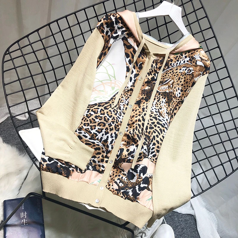 Женский однобортный Кардиган ALPHALMODA атласный свитер с капюшоном длинными