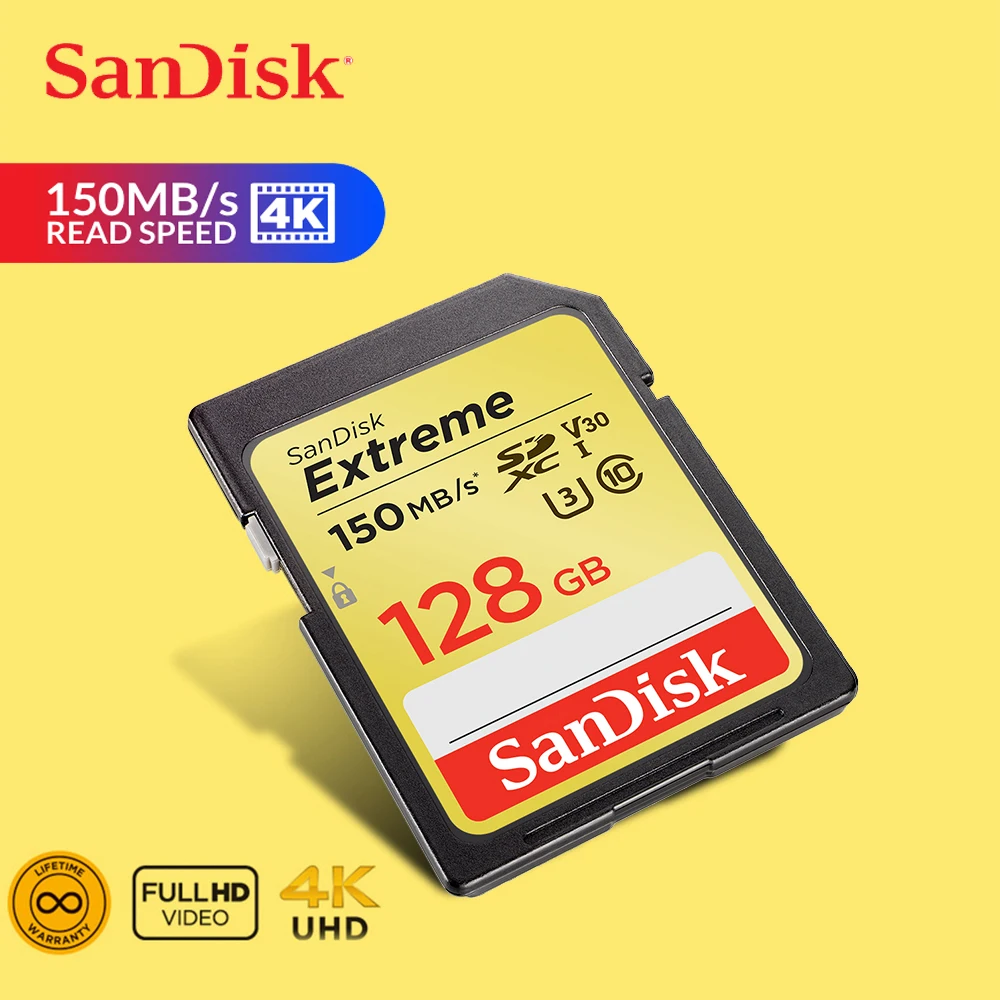 SD-карта памяти Sandisk 4K HD для экстремальной видеокамеры SDHC/SDXC C10 U3 V30 64 ГБ 32 150 дюйма |