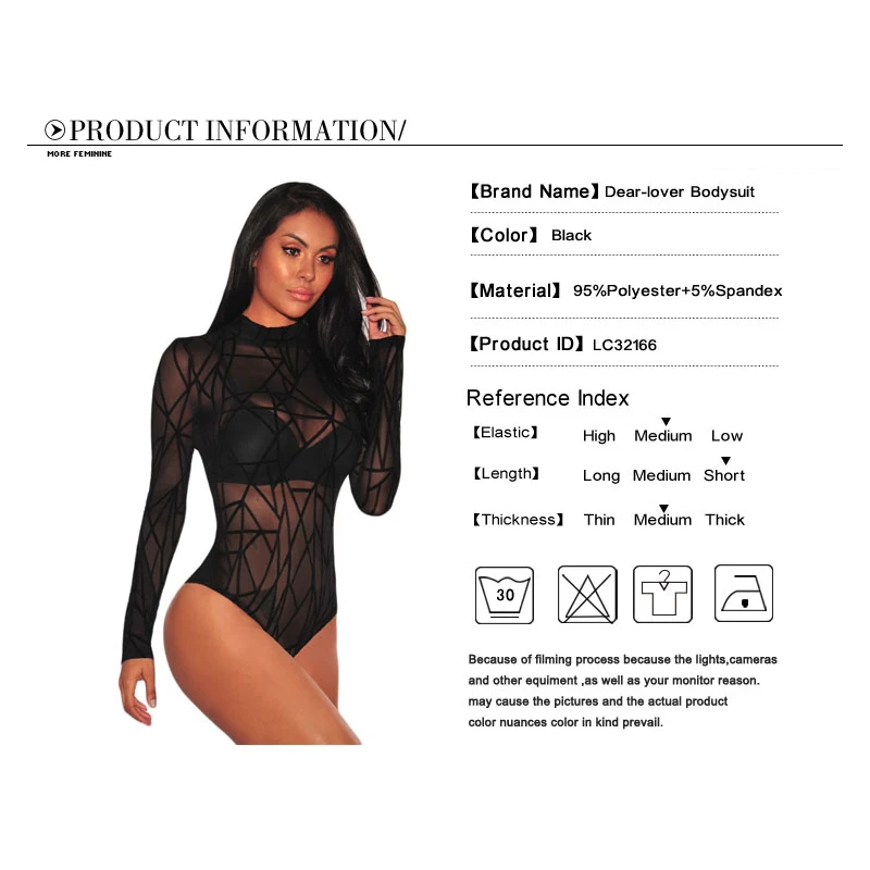 

Women See Through Bodysuit Long Sleeve Women Winter Black Sheer Mesh Geometric Velvet Bodysuit Combinaison Femme Jumpsuit Romper