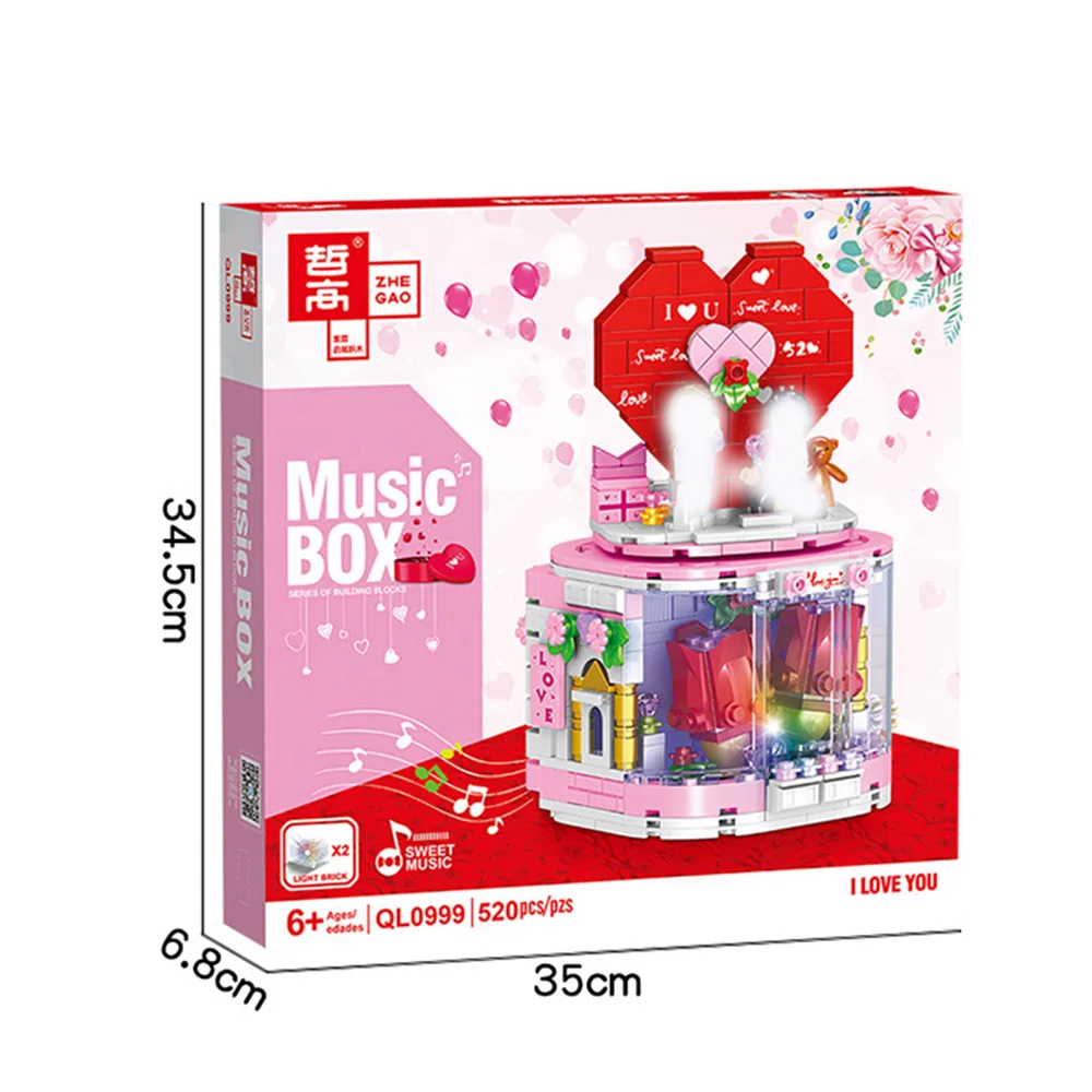 

Valentine's Day Series Rotating LED Music Box Building Blocks Creator DIY Figure Bricks Toys Anniversaries Gifts For Lover Wife