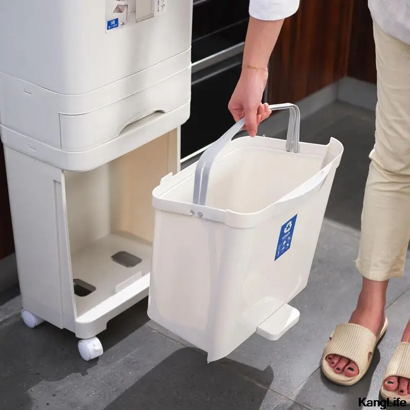 45L 3Layer Wet Dry Sorted Kitchen Trash Can Recycle Bin Dustbin Bucket Garbage Push-type Storage | Дом и сад