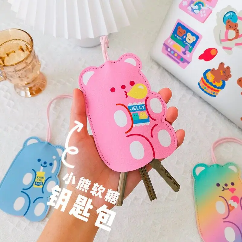 Мультяшный милый медведь брелок кольцо для ключей детей девочек чехол Корея