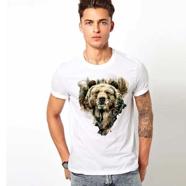 

West Bear T-shirt Men's Top Tees Hip Hop Casual O-neck Short Sleeve Forest T Shirt Plus