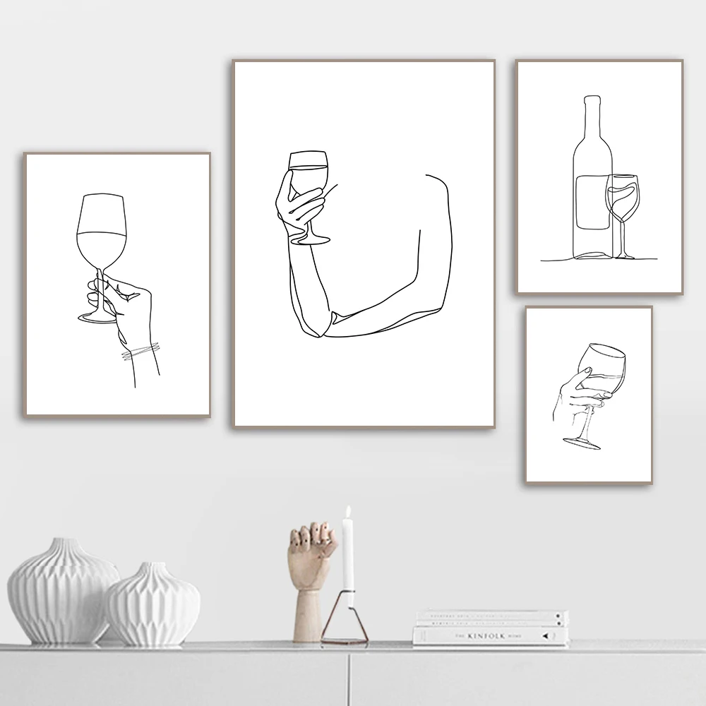 Черно-белый абстрактный художественный Рисунок на линии вина привлекательная