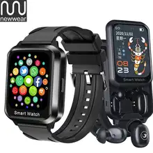Мужские умные часы 2 в 1 NEWWEAR беспроводные Bluetooth-наушники пульсометр монитор кровяного давления для Android и