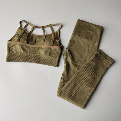 Бесшовный комплект для йоги женская одежда фитнеса спортивная женские леггинсы