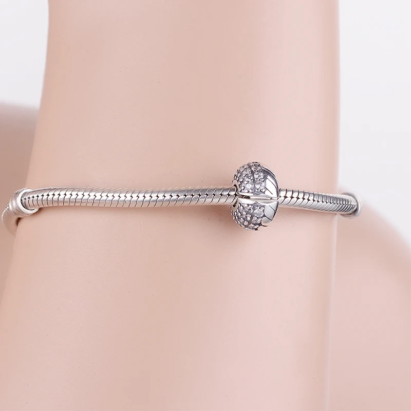 

2021 New Fashion 925 Sterling Silver Pave Clear CZ Snake Clip Beads Charms Fits Original Charms Bracelets DIY Jewelry Making