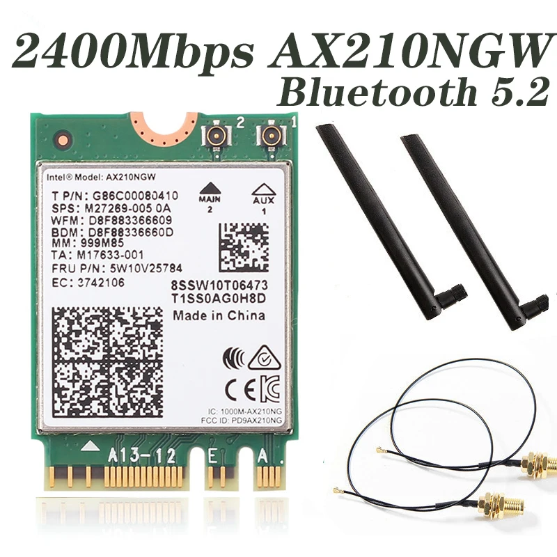

WiFi 6E Настольный комплект Intel AX210 Bluetooth 5,2 Wifi карта 3000 Мбит/с 802.11ax двухдиапазонный 2,4G/5 ГГц AX210NGW Wi-Fi 6 адаптер Антенна