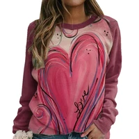 womens round neck long sleeves cotton and linen series with love pattern casual loose and comfortable jacket
