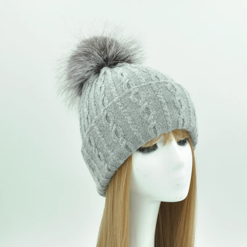 Вязаная Шерстяная Шапка из натурального меха енота, шапка с помпоном для женщин и девочек, новинка, осенняя, весенняя, зимняя женская меховая шапка