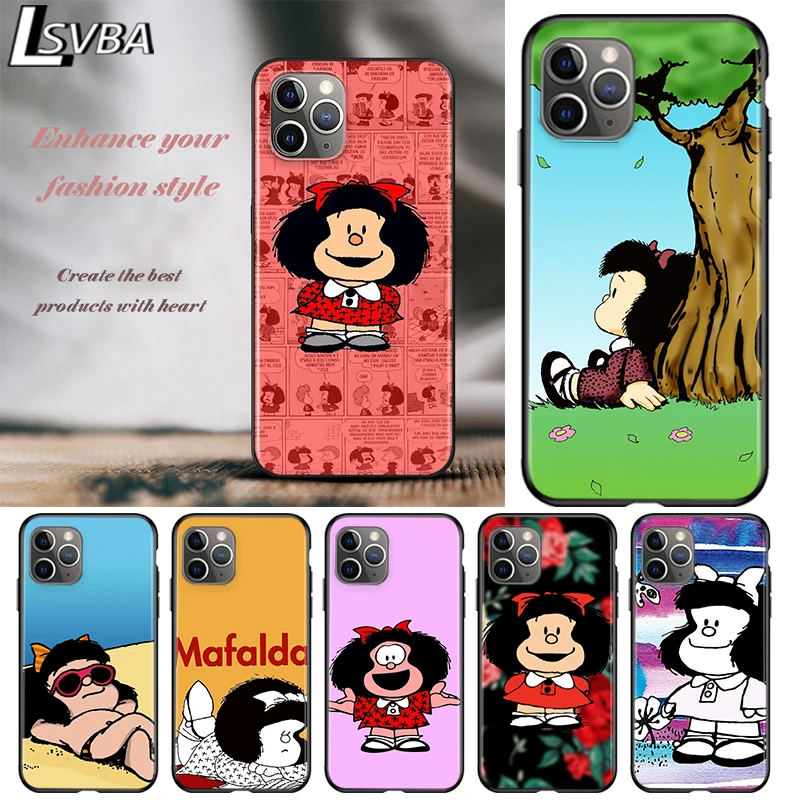 

Animated cute Mafalda For Apple iPhone 12 11 Pro Max mini XS Max XR X 8 7 6 6S Plus 5S SE 2020 Soft Black Phone Case