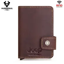 Slim RFID Blocking Credit Card Holder Crazy Horse Leather Metal RFID Vintage Aluminium Bank Cardholder Case Bussiness Card Walet