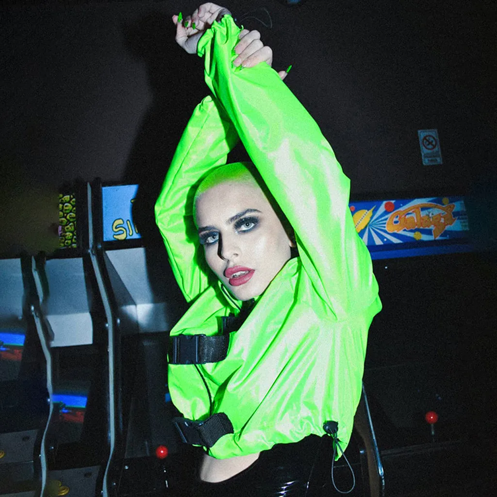 SAGACE Женская флуоресцентная зеленая сумка с высоким воротником и застежкой