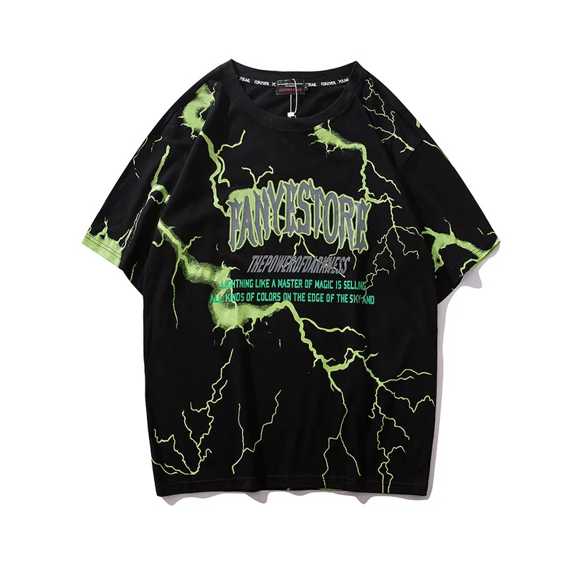 

Fashion Tshirts Streetwear Hip Hop Lightning Print Punk Rock Gothic Tees Shirts Harajuku Fashion Casual Short Sleeve Loose Tops