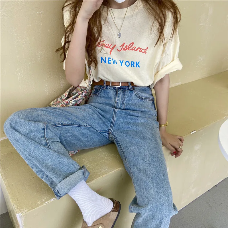 

letter printing short sleeve T-shirt 66177#