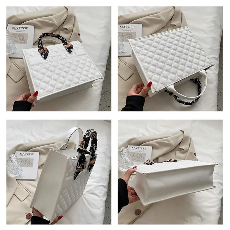 

Thread Embroidery Tote Bag 2021 New Trendy PU Shoulder Bag Women Silk Scarf Large Capacity Fashion Shopping Bags Casual Handbag