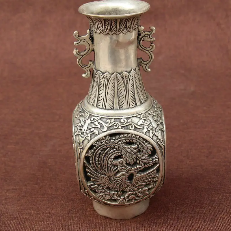 Антикварная медная Серебряная декоративная фурнитура ваза с драконами и