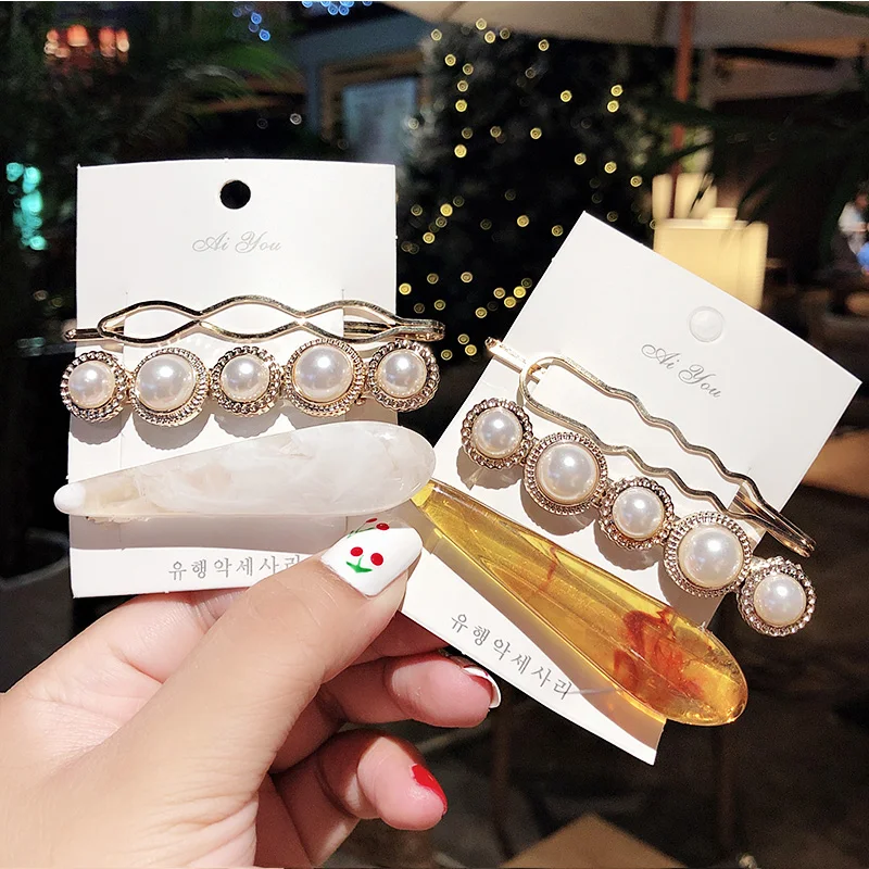 Женские элегантные Геометрические шпильки из сплава ацетата с жемчугом 3