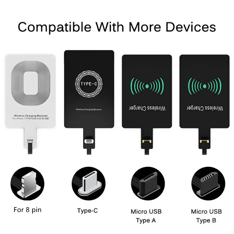 

Micro USB Type C Universal Fast Wireless Charger adapter For Samsung huawei iPhone For Xiaomi Wireless Charging Receiver