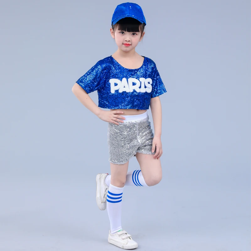 Красный Детский костюм для джазовых танцев с блестками в стиле хип-хоп блестящие