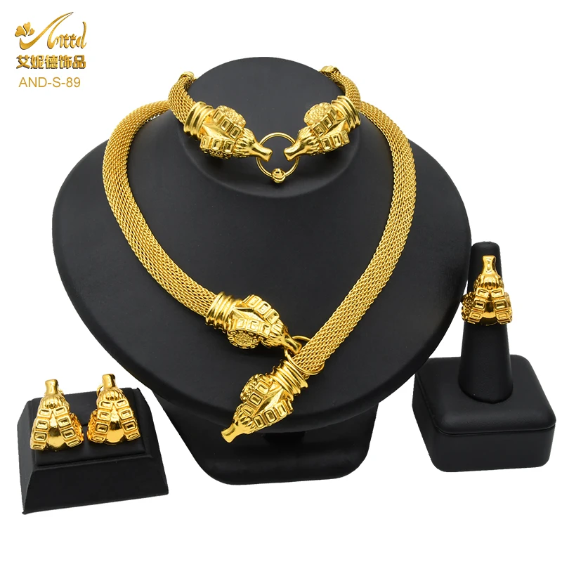 

ANIID Dubai African Jewelry Sets For Women Big Animal Indian 24K Gold Plated Jewelery Nigerian Necklace Ring Earring Wedding