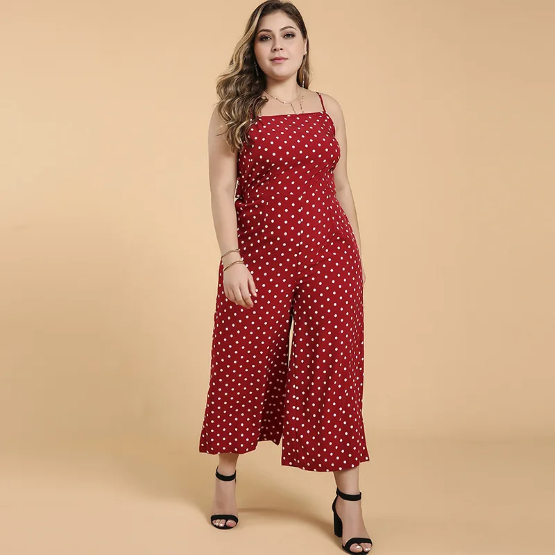 Женский комбинезон в горошек WHZHM летняя модель размеры 3XL 4XL 5XL 6XL без рукавов с