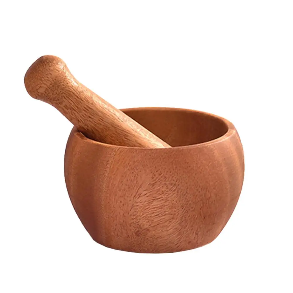 

Wooden Mortar And Pestle Set With Lid Spoon Grinder Press Crusher Masher For Pepper Garlic Herb Spice Kitchen Gadget Sets