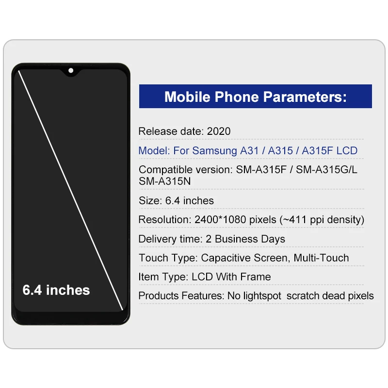 Pantalla t&aacute;ctil AMOLED de 6,4 pulgadas para m&oacute;vil, piezas de repuesto de digitalizador LCD para Samsung Galaxy A31, SM-A315F/DS, A315G/DS, A315N, A315-1